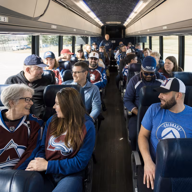 Passenger seating aboard a Aurora party bus rental